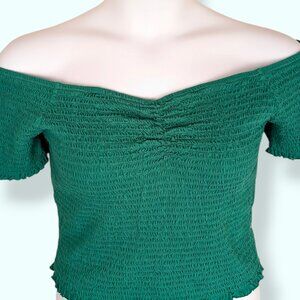 Abound Green Off-Shoulder Smocked Crop Top